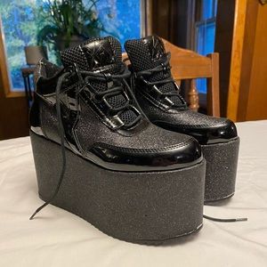 YRU Black Glitter Platform Shoes Size 8